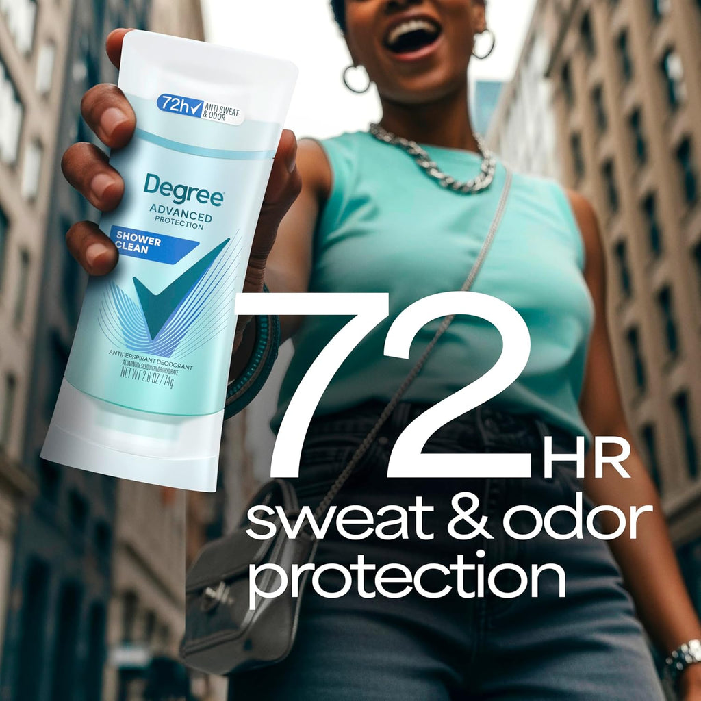 Degree Advanced Protection Antiperspirant Deodorant Shower Clean for 72-Hour Sweat & Odor Control for Women, with Body Heat Activated Technology, 2.6 Oz