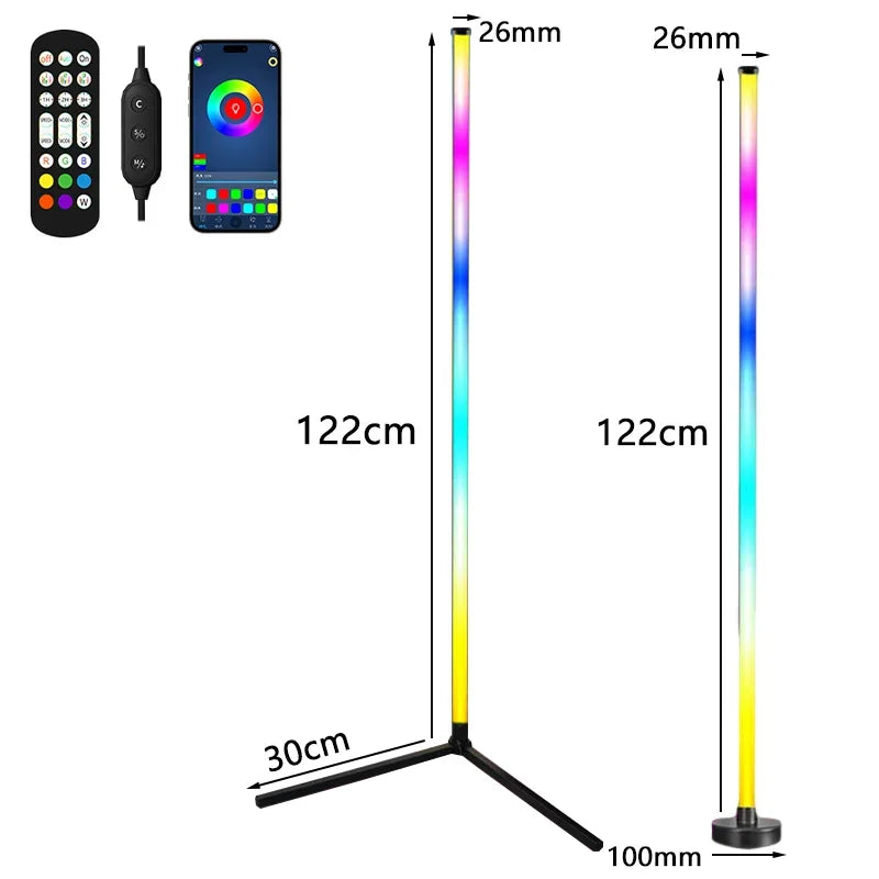 122cm Smart Corner Floor Lamp Dimmable APP Control RGB LED Modern Mood Lighting Stand Lights for Bedroom Gaming Living Room
