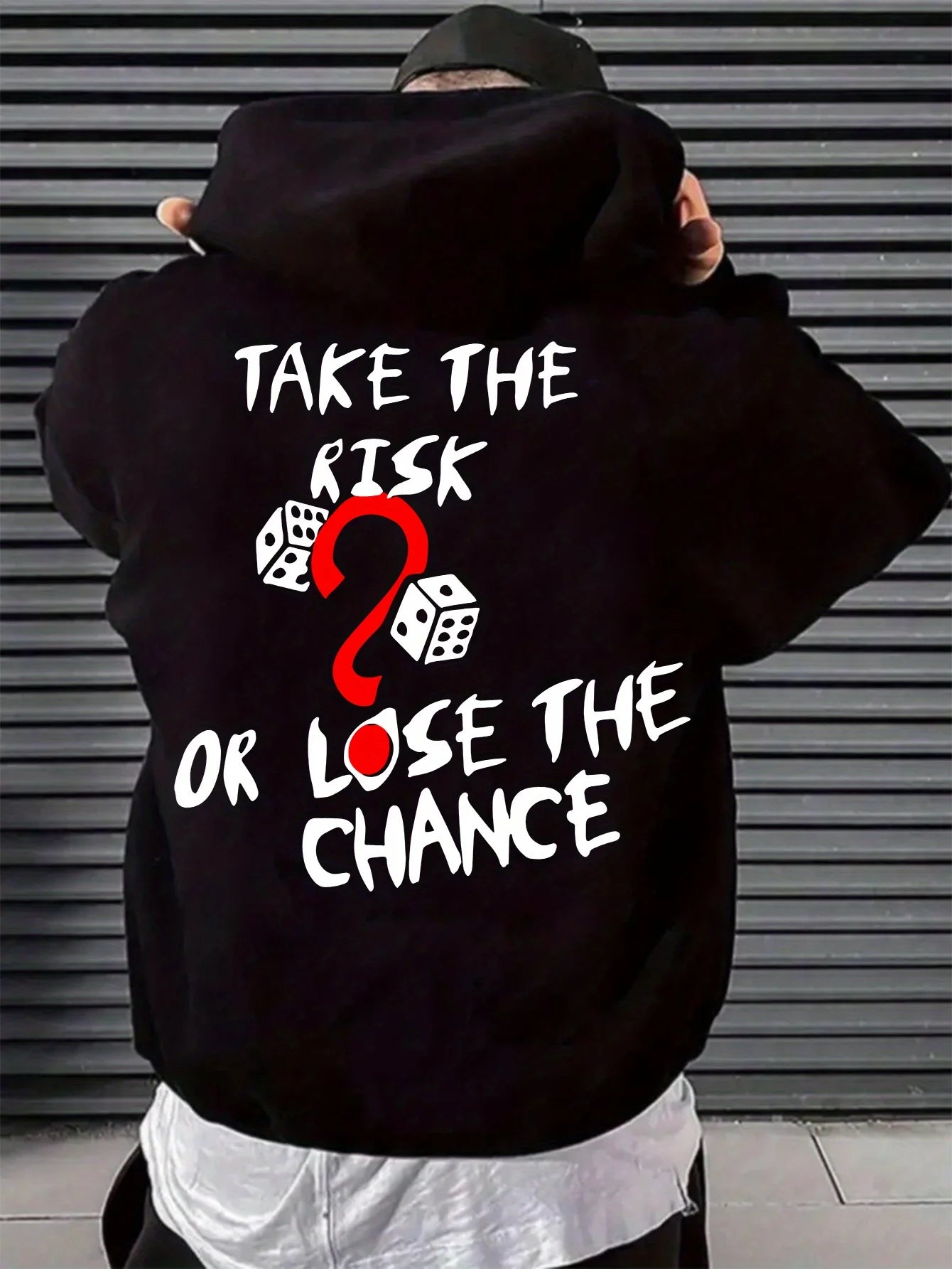 "Take a Risk" Men's Hoodie, Loose Fit, Printed Pullover, Casual and Inspirational Pattern, Warm Hoodie with Printed Back