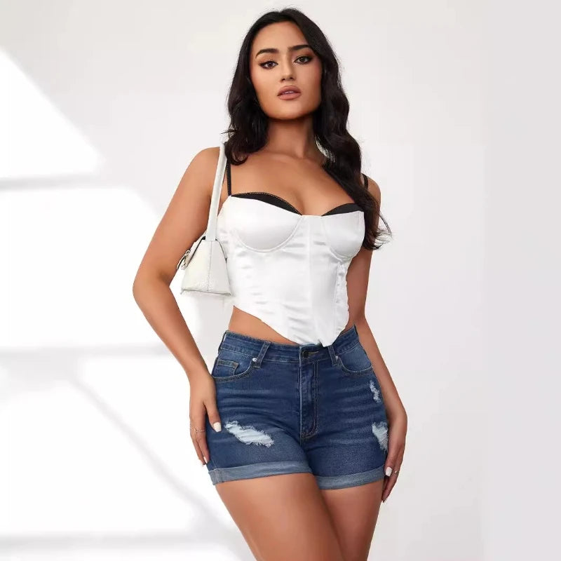 Women Jeans Hight Waist Pants Ripped Denim Shorts 2025 Summer New Fashion Party Sexy Elastic Rolled Skinny Jeans Shorts Slimming