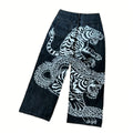 Y2K Dragon & Tiger Print Distressed Denim Pants
