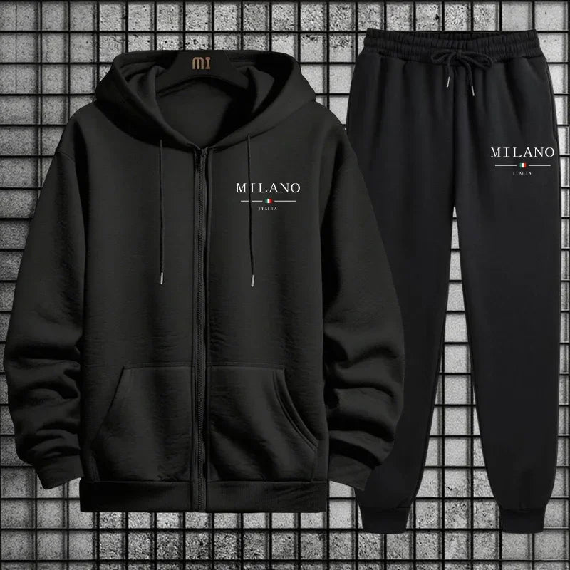 Spring 2026 Men's Tracksuit Casual Simple Quality Fashion Sportswear Single Zip Up Hoodie and Single Sports Pants Daily Jogging