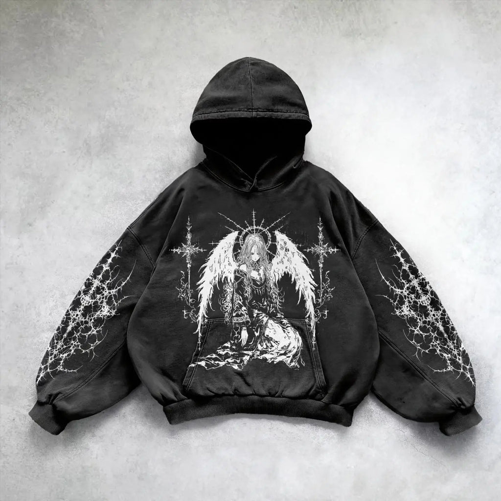 Harajuku Y2k Angel Pattern Hoodie Tops Oversized Hoodies Women Goth Streetwear Sweatshirt Tracksuit Men Couples Gothic Clothes
