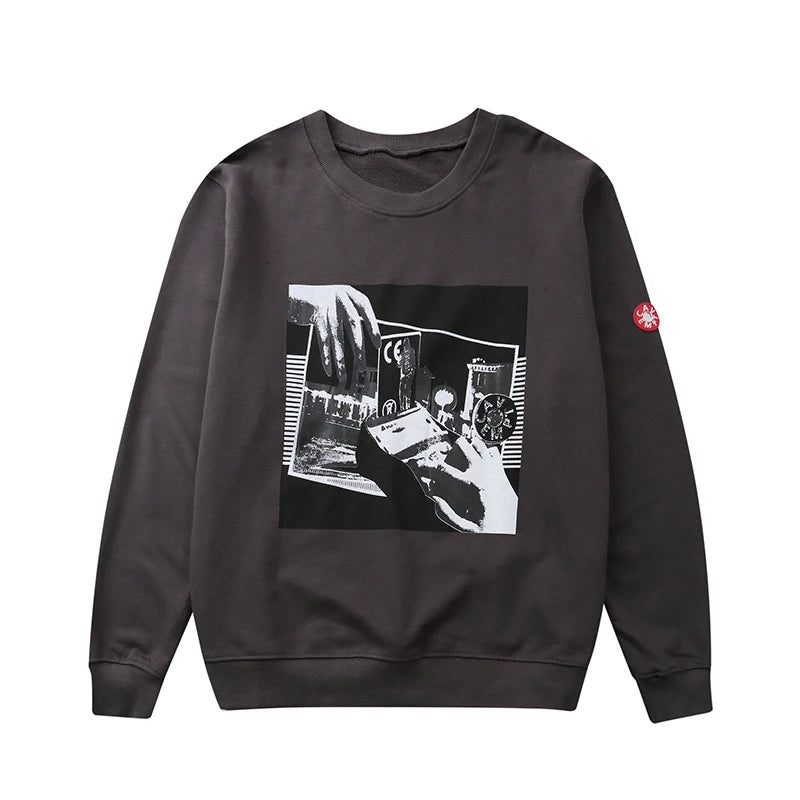 New CAV EMPT Washed Round Neck Sweatshirt Men Women Loose Fit Vintage Ghost Hand Print Japanese Streetwear CE Couple Same Style
