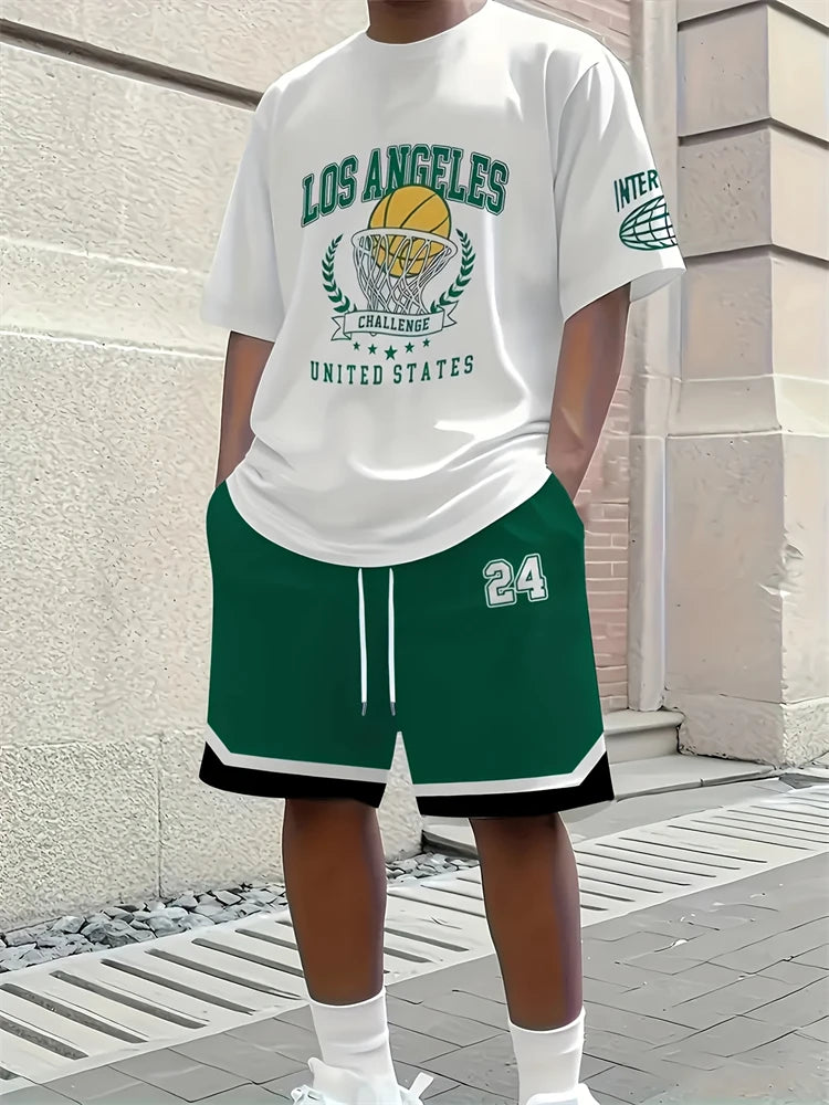 Spring 2026 Casual New Men's Set, Peris 3D Printed Men's Casual Top And Drawstring Shorts, Urban Fashion Men's Clothing 2XS-6XL