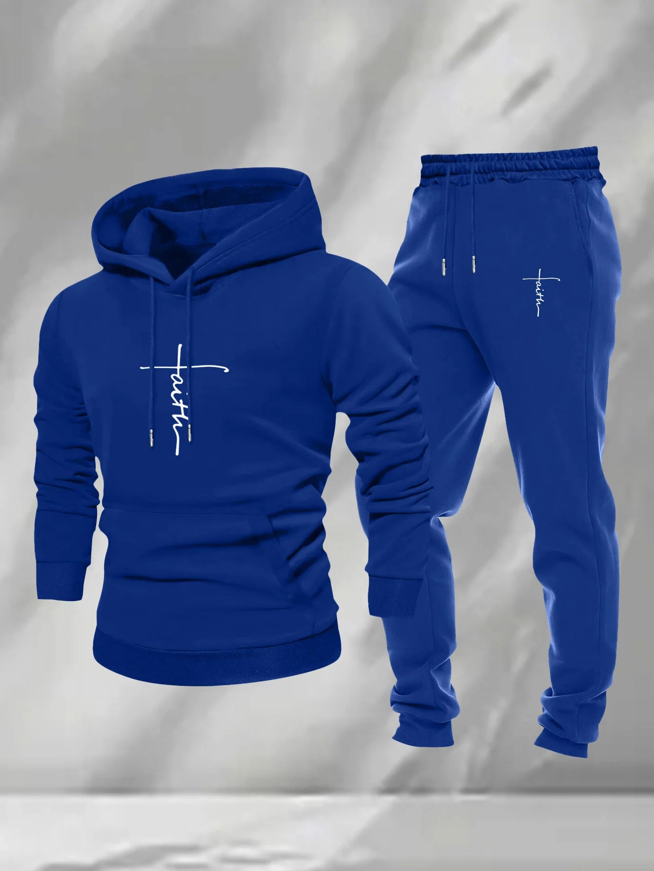 Men 2Pcs Faith Cross Graphic Hoodie Sweatpants Set Polyester Loose Autumn Street Casual Sport Tracksuit Male