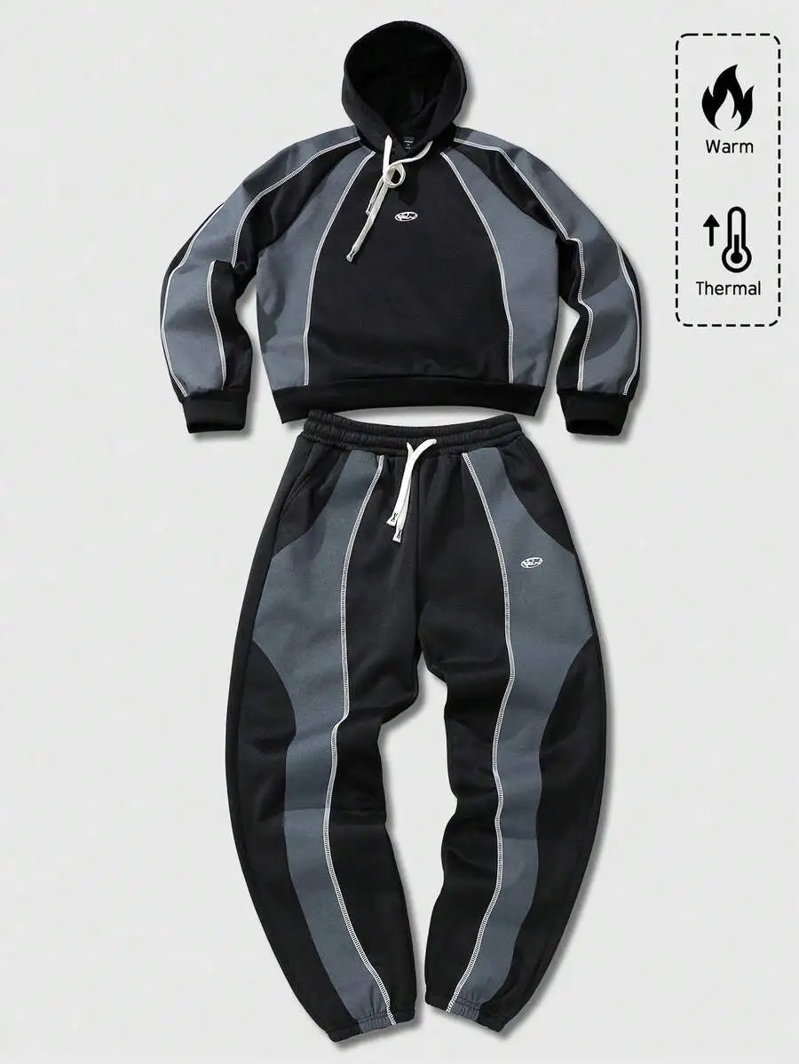 Mens Thermal Hoodie And Pants Set Casual Streetwear Autumn Winter