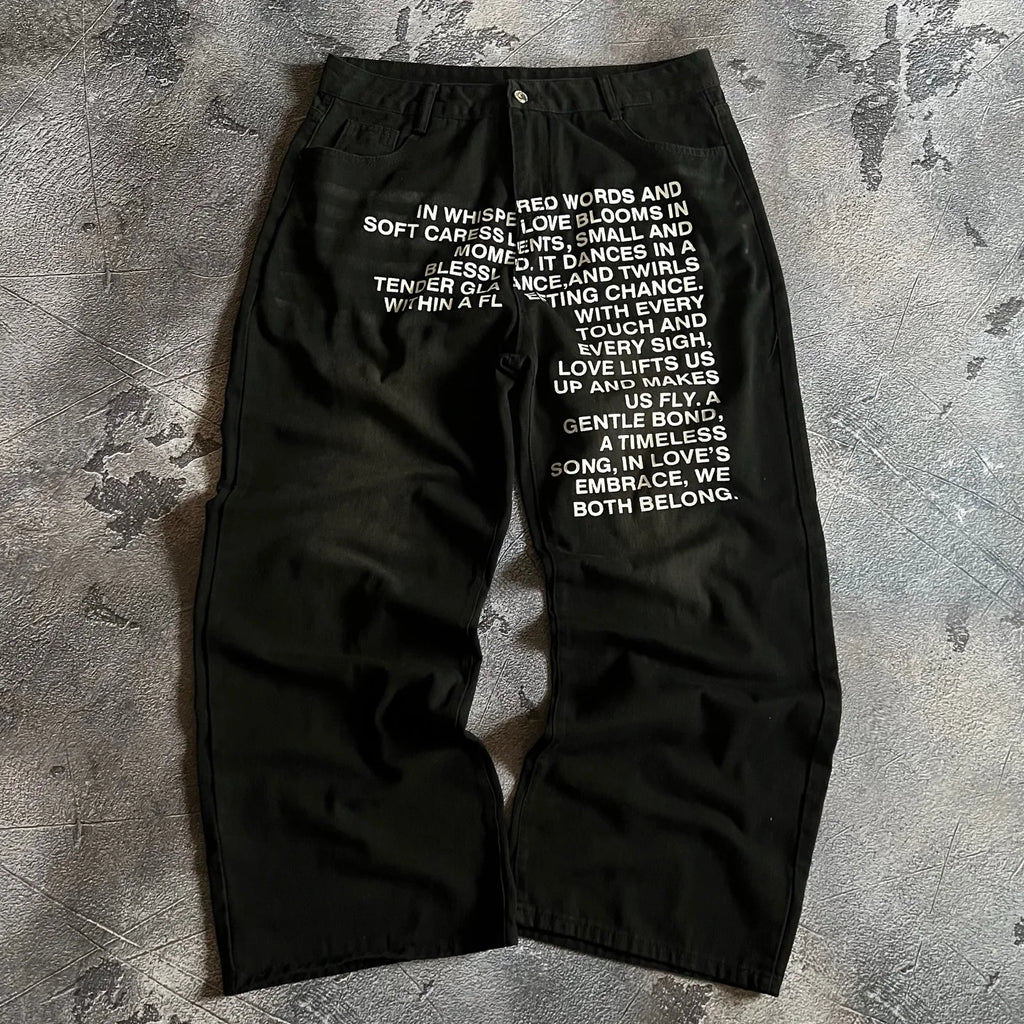 American Pattern Letter Jeans Y2K Men Hoodies Sets Streetwear Gothic Harajuku Hip Hop Men Women Fashion Casual Wide Leg Jeans