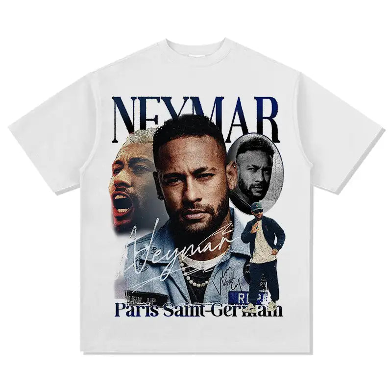 JR Neymar Cotton Men's Tshirt Football Portrait Jersey Commemorative Shirt Summer Unisex Oversized Short Sleeve Shirts