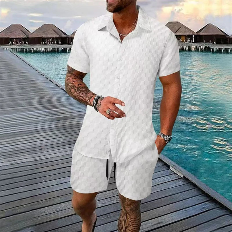 6 colors European and American new summer men's fashion pure color casual blended short-sleeved T-shirt shorts suit S-3XL size