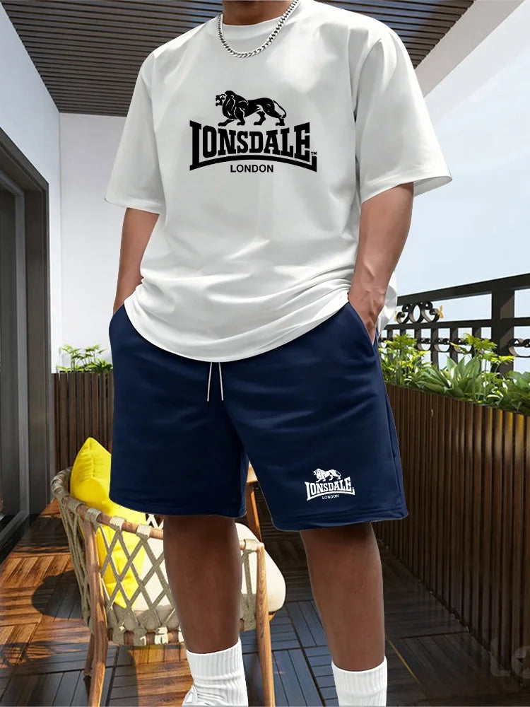 Men's Summer Beach Sports Suit Casual Outdoor Basketball Sports Comfortable Two-Piece Set with Fashion Loose T-Shirt And Shorts