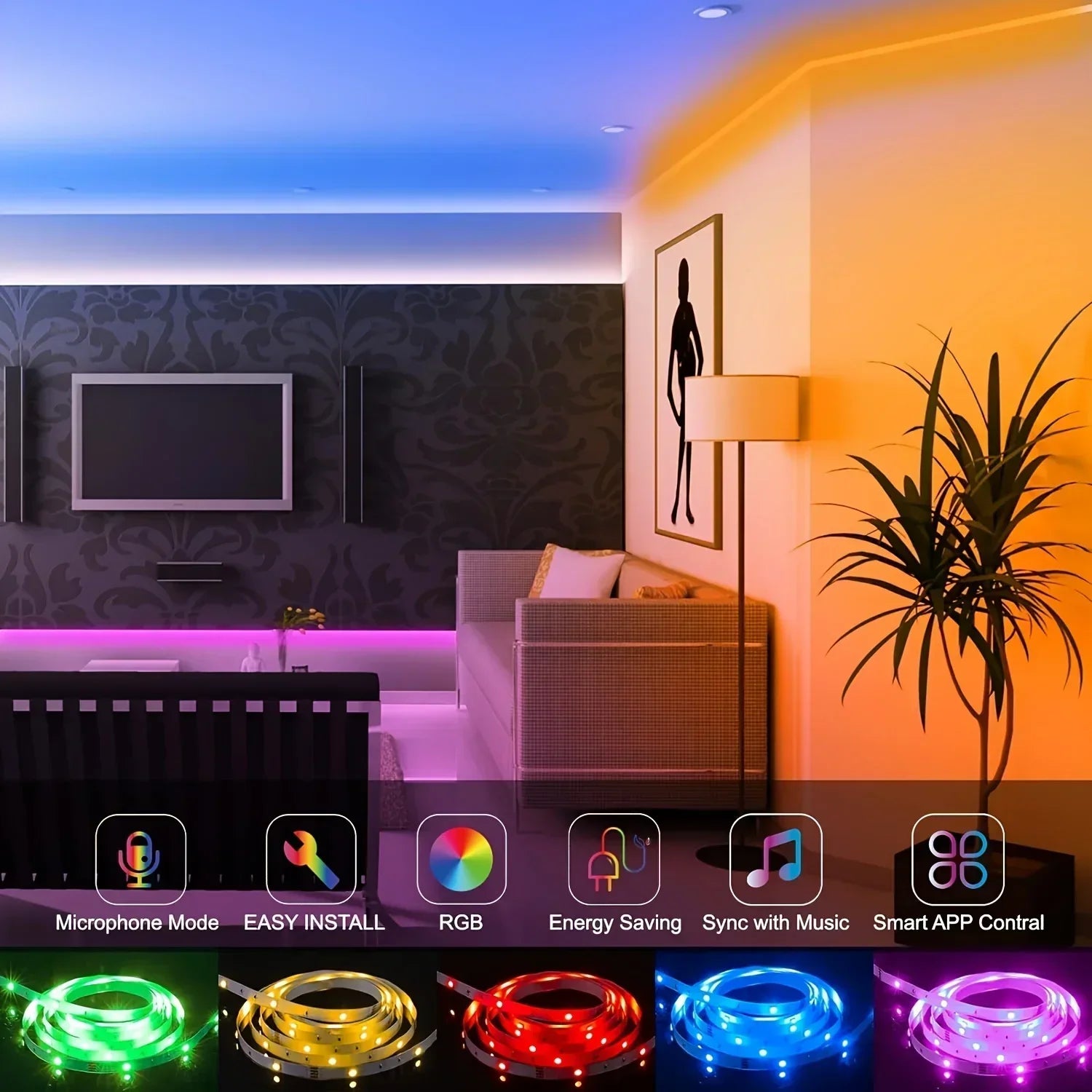 Smart RGB LED Gaming Light Strip USB Christmas Lights Music Sync Flexible Tape APP Remote Control for Gaming Room TV Backlight