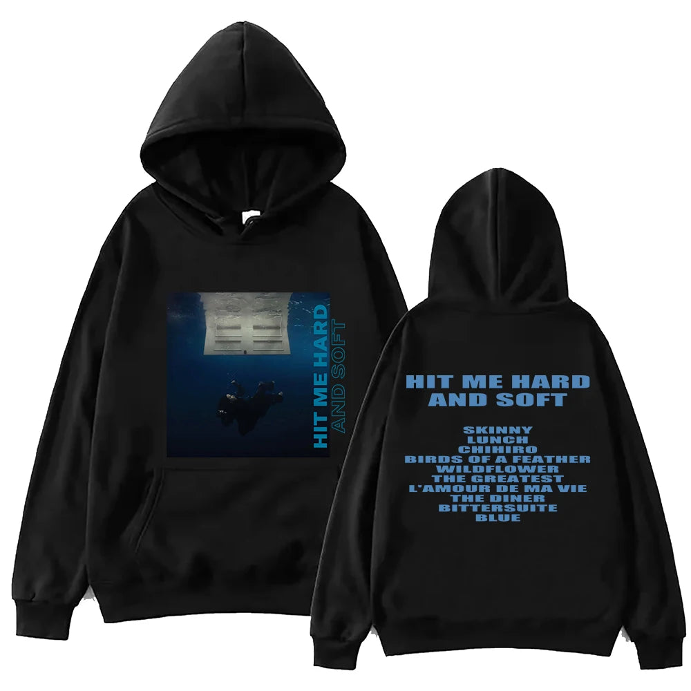 "Hit Me Hard And Soft" Billie men's hoodie Harajuku pattern printed hoodie Fan casual hoodie High-quality Sweatshirt