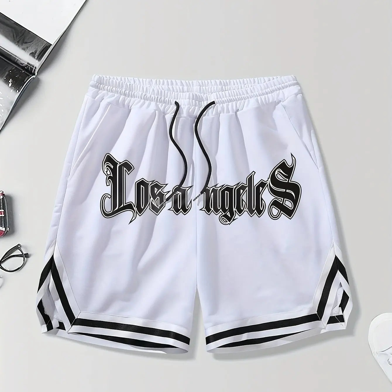 LOS ANGLES Print Men's Loose Large Drawstring Casual Minimalist Shorts Man Pants Casual Shorts Summer New In Men Clothing Thi