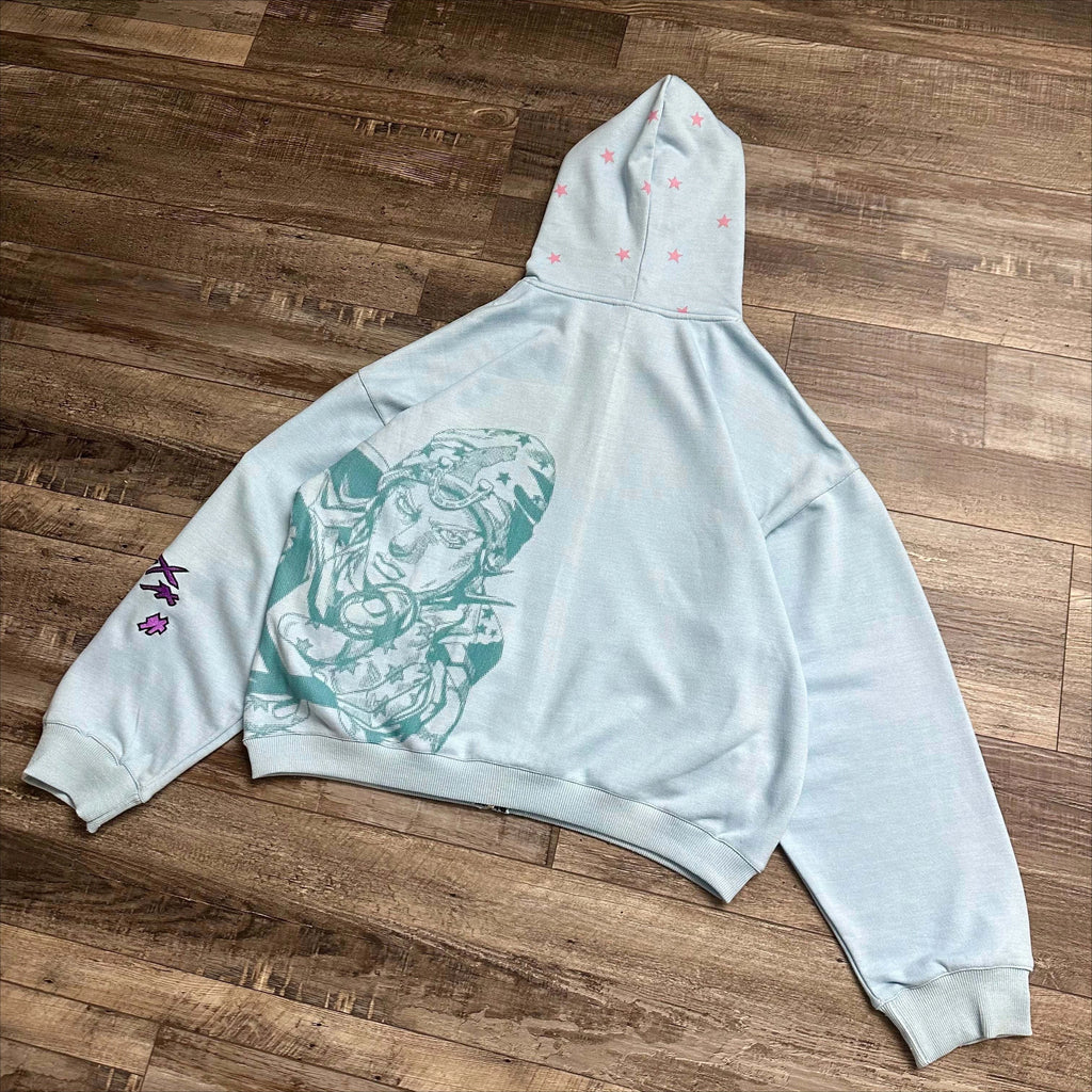 Harajuku Jojo Bizarre Adventure Zip Up Hoodies Embroidery Johnny Joestar Zip Up Hoodie Hip Hop CoupleS Y2k Street Sweatshirt
