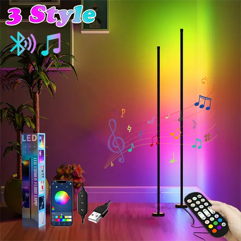 122cm Smart Corner Floor Lamp Dimmable APP Control RGB LED Modern Mood Lighting Stand Lights for Bedroom Gaming Living Room