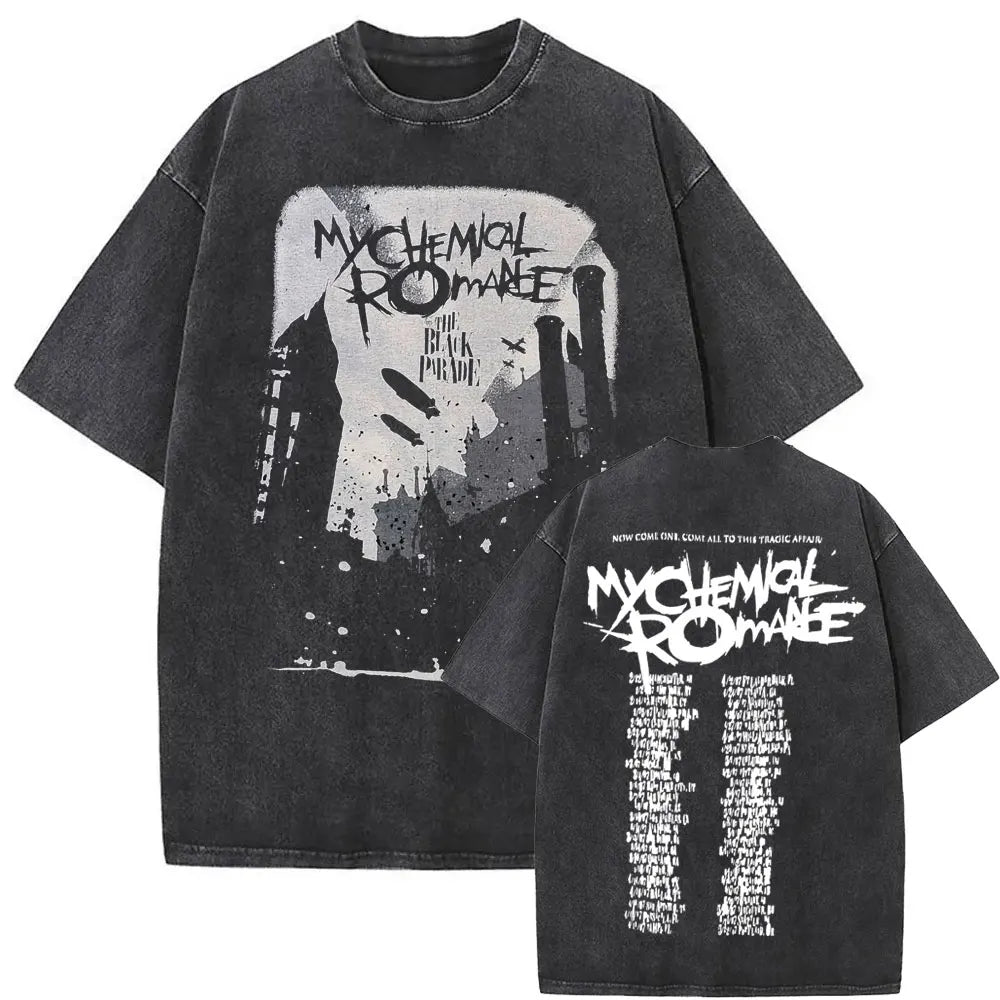 Washed Vintage Rock Band My Chemical Romance The Black Parade Tour 2025 T-shirt Men Women Fashion Punk Emo Oversized T Shirts