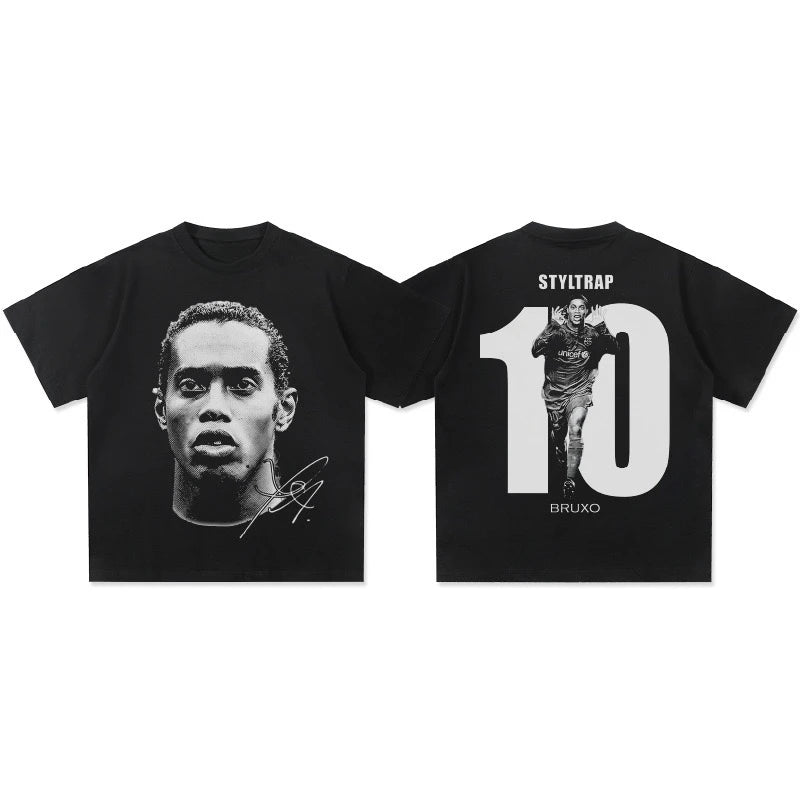 2025 Fashion Brand Men T Shirt Ronaldinho Head Printed Short Sleeve Summer Clothing Cotton Casual Breathable High Quality Tees