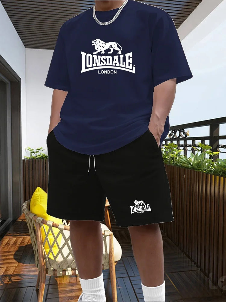 Men's Summer Beach Sports Suit Casual Outdoor Basketball Sports Comfortable Two-Piece Set with Fashion Loose T-Shirt And Shorts