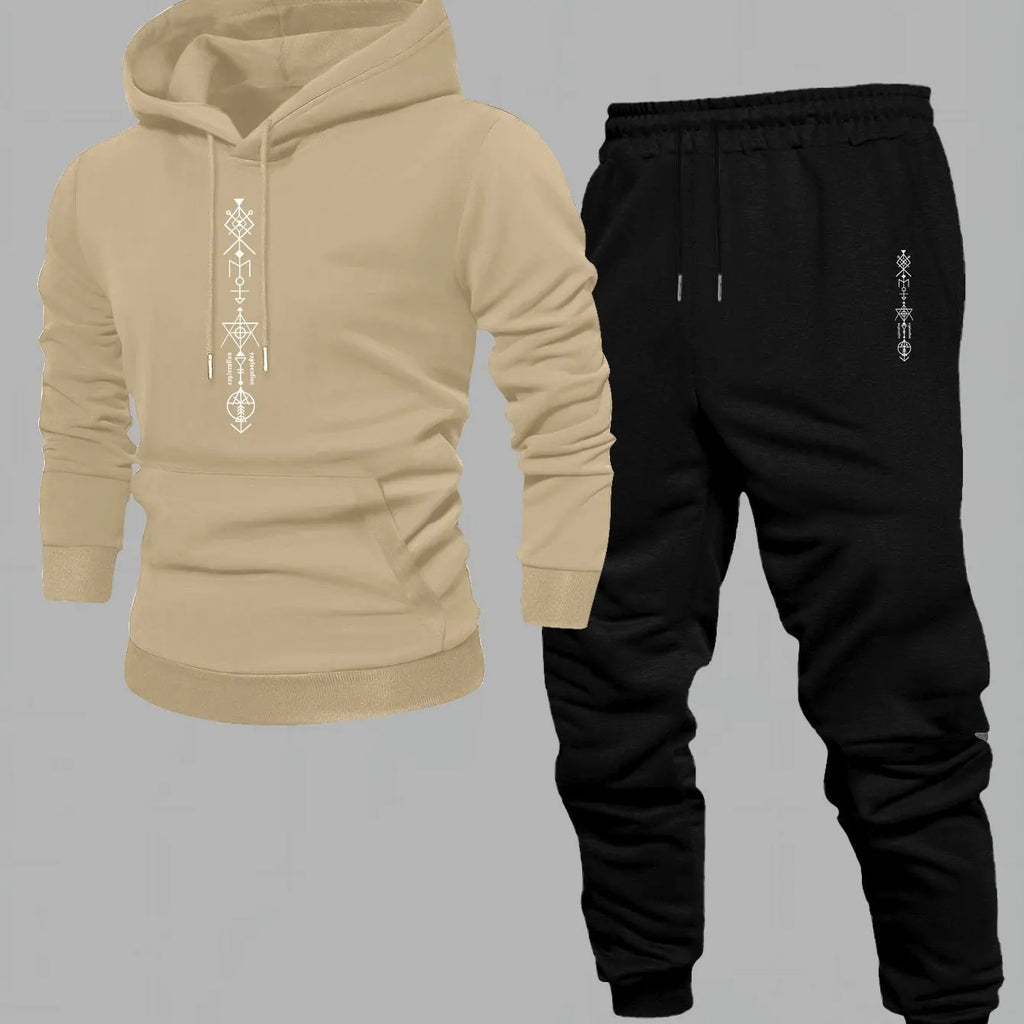 Two-piece men's casual drawstring pullover hoodie sportswear for autumn/winter new style loose top with sporty casual pullover
