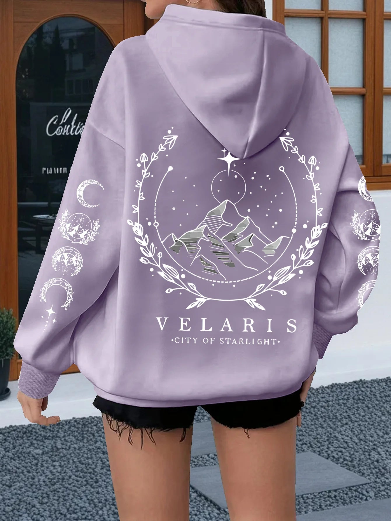 Sun & Moon Print Hooded Sweatshirt Women Casual Pullover Long Sleeve Tops Sun Moon Mountain Design Women Sweatshirt Graphic