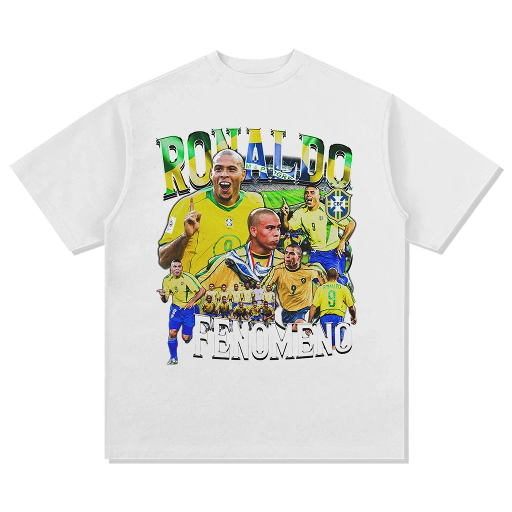 Men's Ronaldo Pattern Letter Print 100%Cotton Football Fan Jersey Round Neck T-shirt Neutral Soft Breathable Short Sleeved Shirt