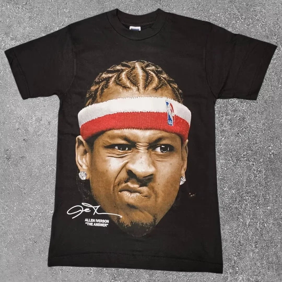 Allen Iverson Big Face Basketball Graphic Printed Tee Men's Women's T-Shirt Summer Vintage Fashion Streetwear Harajuku Top