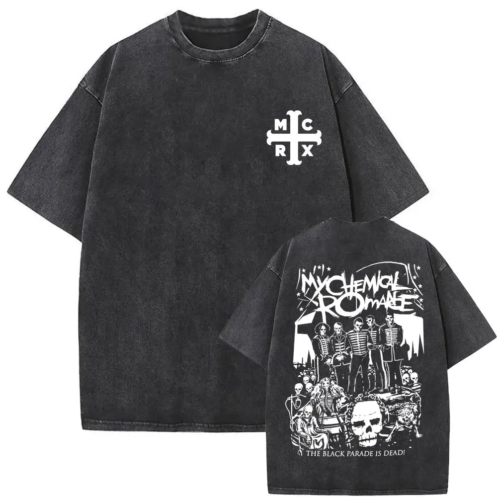 Washed Vintage Rock Band My Chemical Romance The Black Parade Tour 2025 T-shirt Men Women Fashion Punk Emo Oversized T Shirts