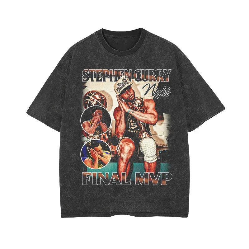 Stephen Curry #30 Final MVP Vintage Basketball Graphic T Shirt Men Hip Hop Oversized Streetwear Fans Casual  Short Sleeve Tops