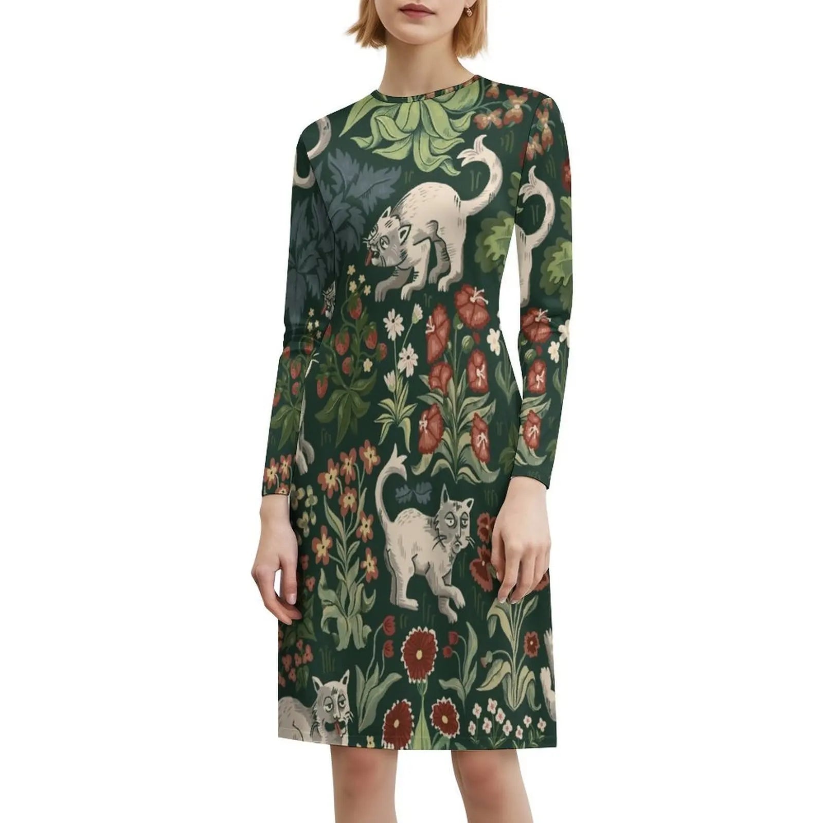 Ugly Medieval Cats Millefleur Women's Hip Hop Streetwear Dress Graphic Print Party Club Wear Cats Weird Ugly April Fools Mille