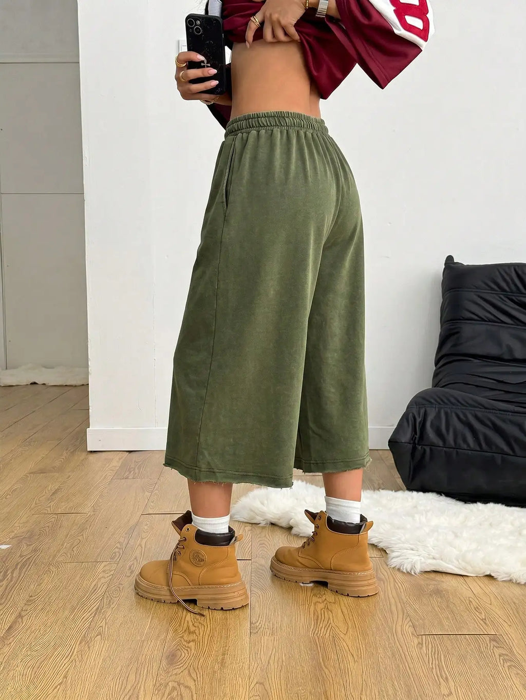 Coolane Women Summer Streetwear Vintage Washed Distressed, Comfortable Denim Effect Green Shorts