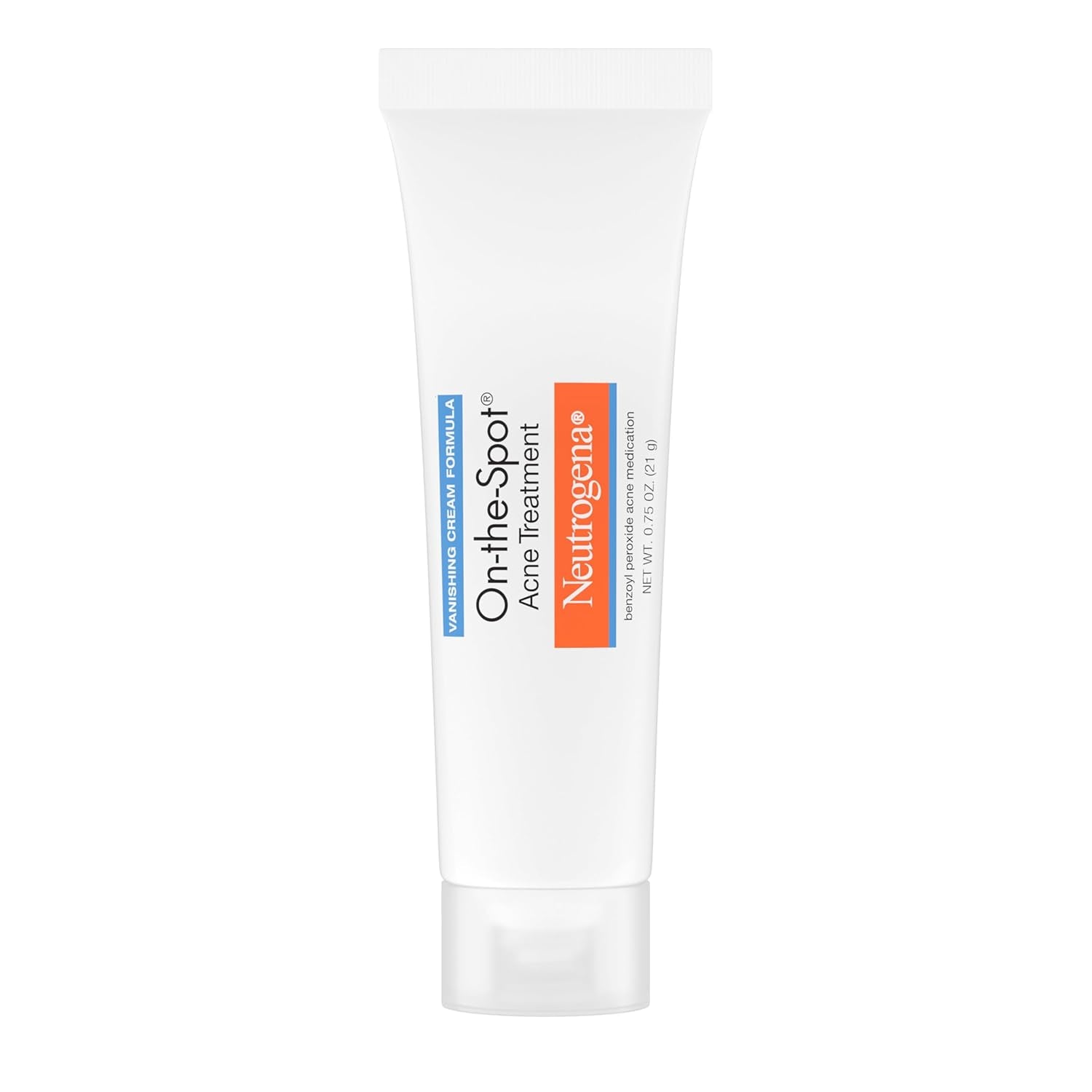 Neutrogena On-The-Spot Acne Spot Treatment Cream with 2.5% Benzoyl Peroxide, Gentle Face Blemish Medicine for Acne-Prone Skin, Vanishing Formula, Clinically Proven Day-1 Results, 0.75-Ounce Tube