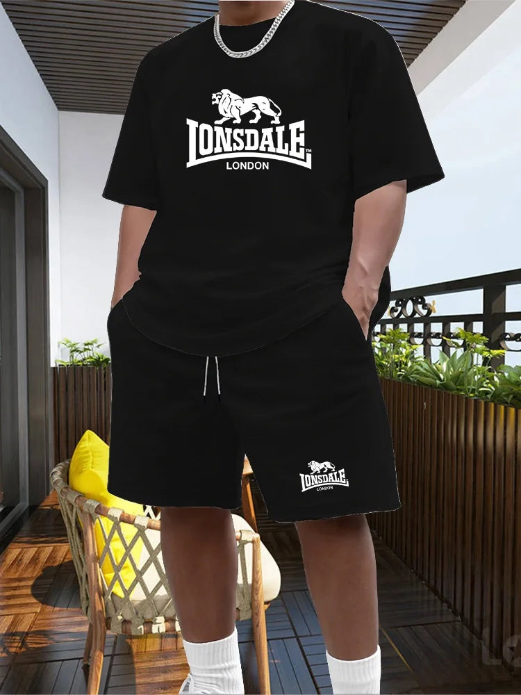 Men's Summer Beach Sports Suit Casual Outdoor Basketball Sports Comfortable Two-Piece Set with Fashion Loose T-Shirt And Shorts