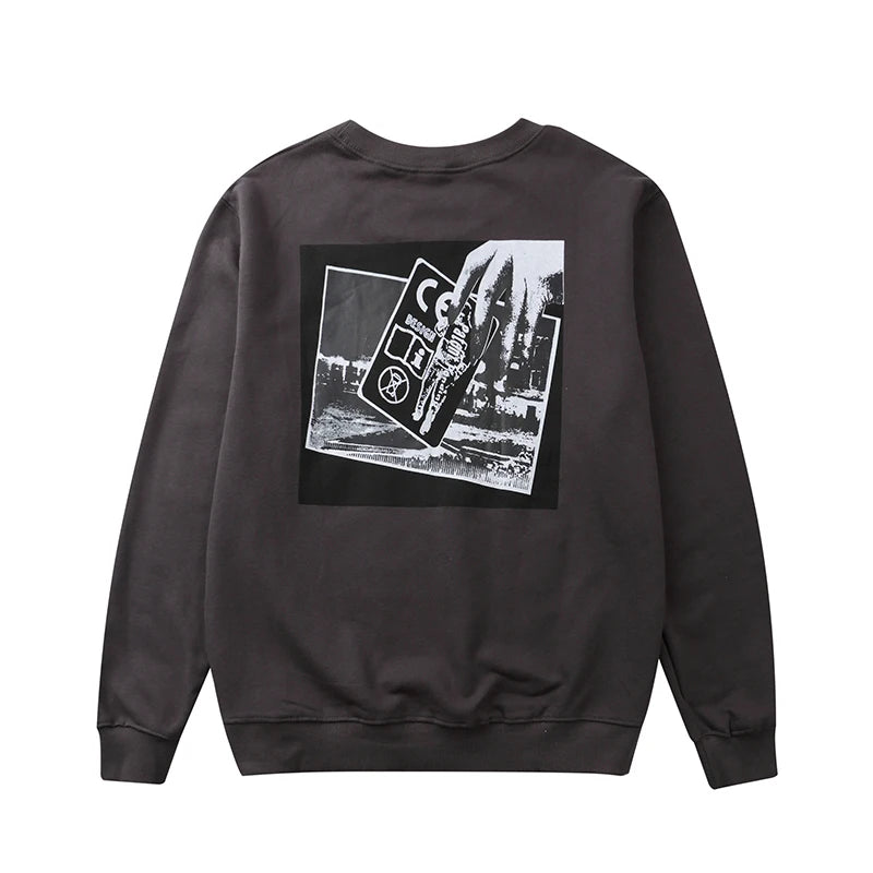 New CAV EMPT Washed Round Neck Sweatshirt Men Women Loose Fit Vintage Ghost Hand Print Japanese Streetwear CE Couple Same Style