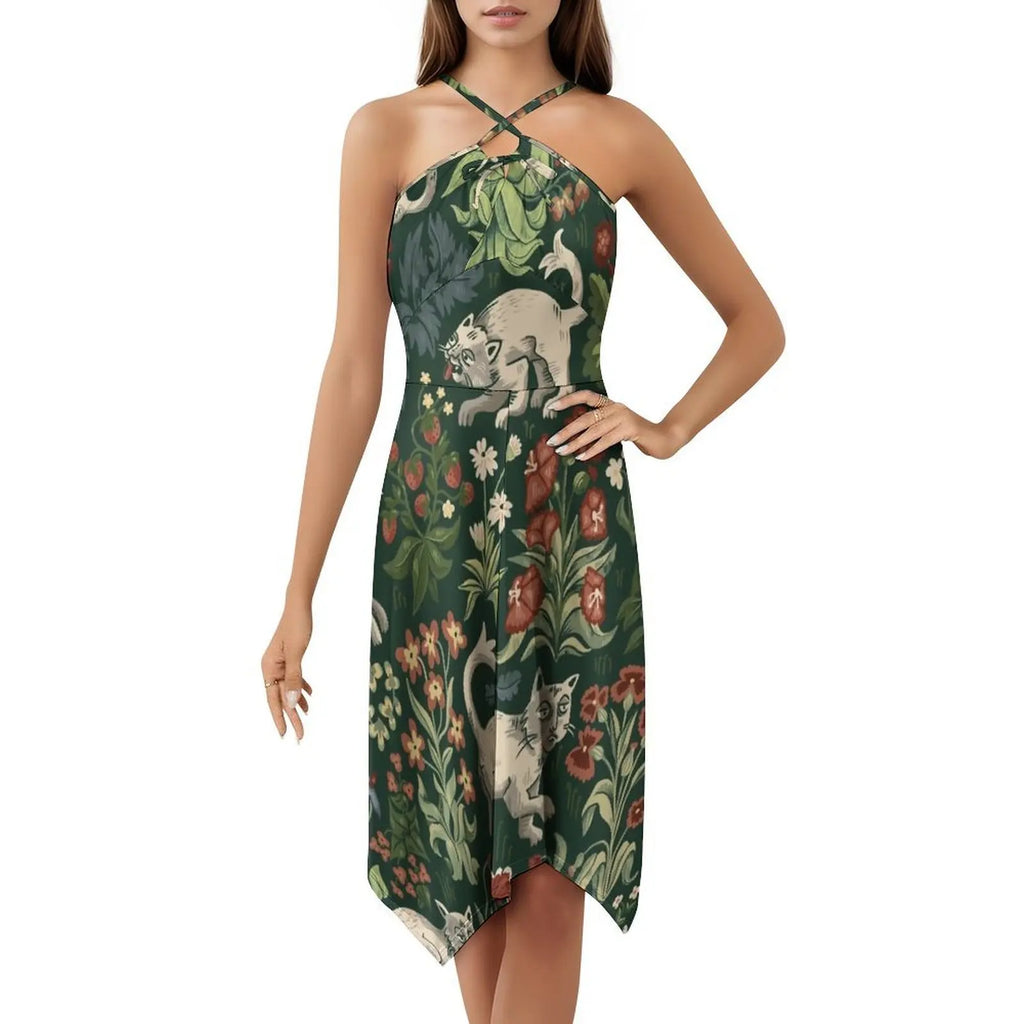 Ugly Medieval Cats Millefleur Women's Hip Hop Streetwear Dress Graphic Print Party Club Wear Cats Weird Ugly April Fools Mille