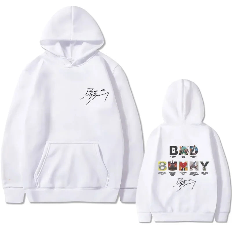 Rapper Bad Bunny Music Album Cover Pattern Hoodie Men's and Women's Hip-Hop Hooded Sweatshirt Men's Casual Hoodie