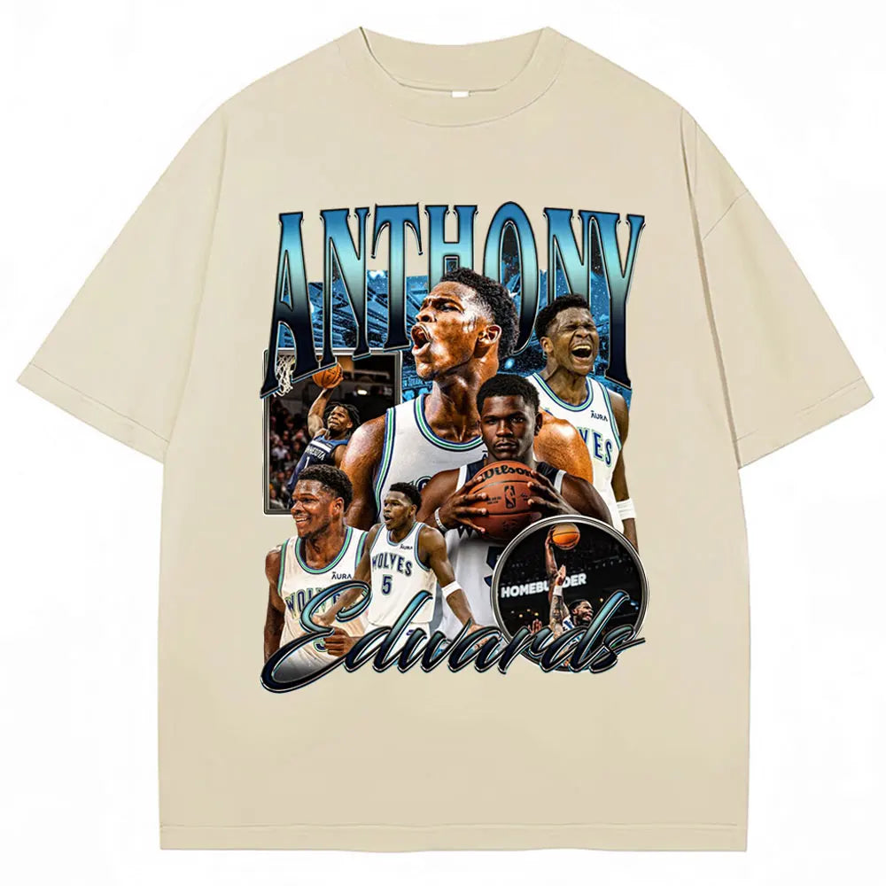 Vintage Anthony Edwards Graphic T Shirt Men's Clothing Basketball Fans Gift T-shirt Cotton Oversized High Street T-shirts Male