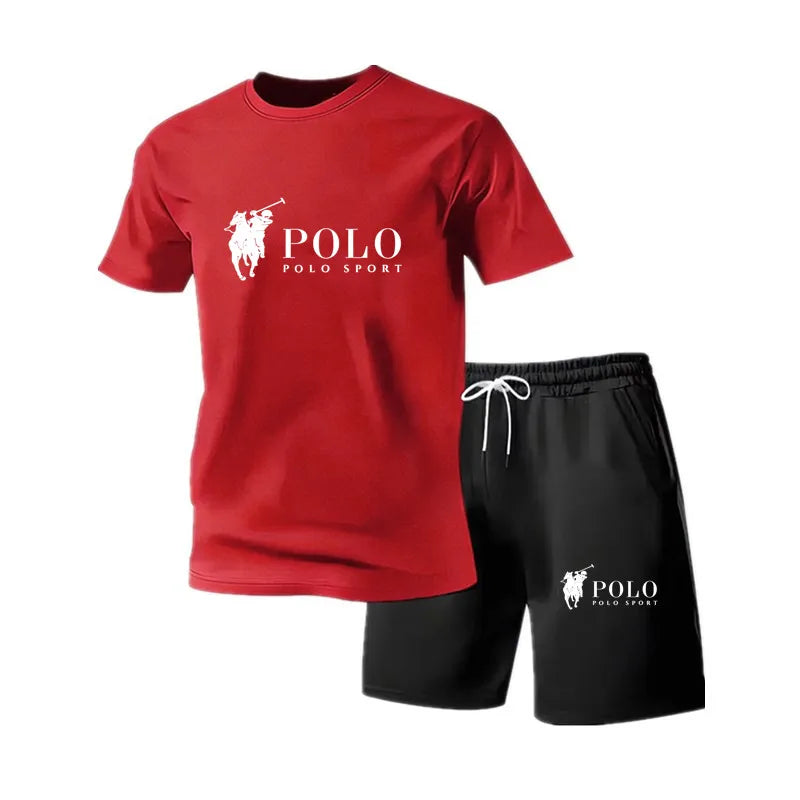 Men's mesh round neck sports suit spring and summer fashionable fitness jogging pants set casual outdoor sports two-piece set