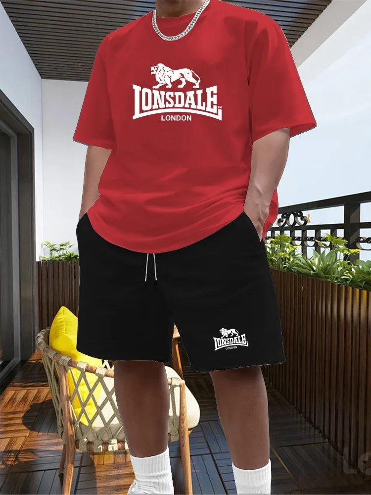 Men's Summer Beach Sports Suit Casual Outdoor Basketball Sports Comfortable Two-Piece Set with Fashion Loose T-Shirt And Shorts