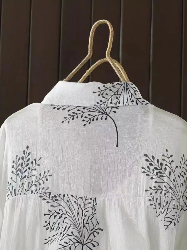 Plus Size Women's Shirt 2025 Summer New Hot Elegant Printing Blouse Female Loose Casual Long Sleeve Cool Top Vintage Streetwear