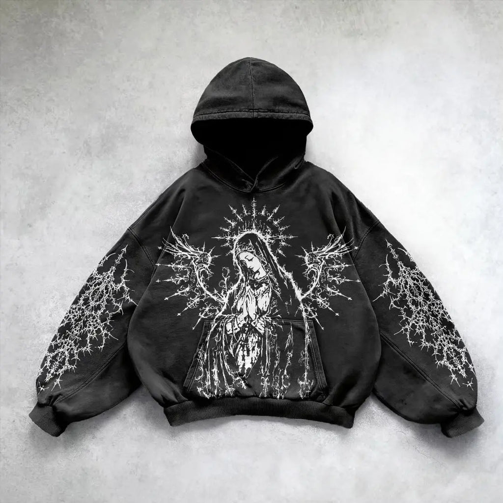 Harajuku Y2k Angel Pattern Hoodie Tops Oversized Hoodies Women Goth Streetwear Sweatshirt Tracksuit Men Couples Gothic Clothes