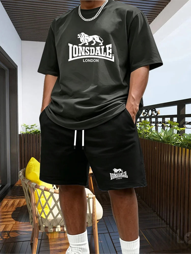 Men's Summer Beach Sports Suit Casual Outdoor Basketball Sports Comfortable Two-Piece Set with Fashion Loose T-Shirt And Shorts