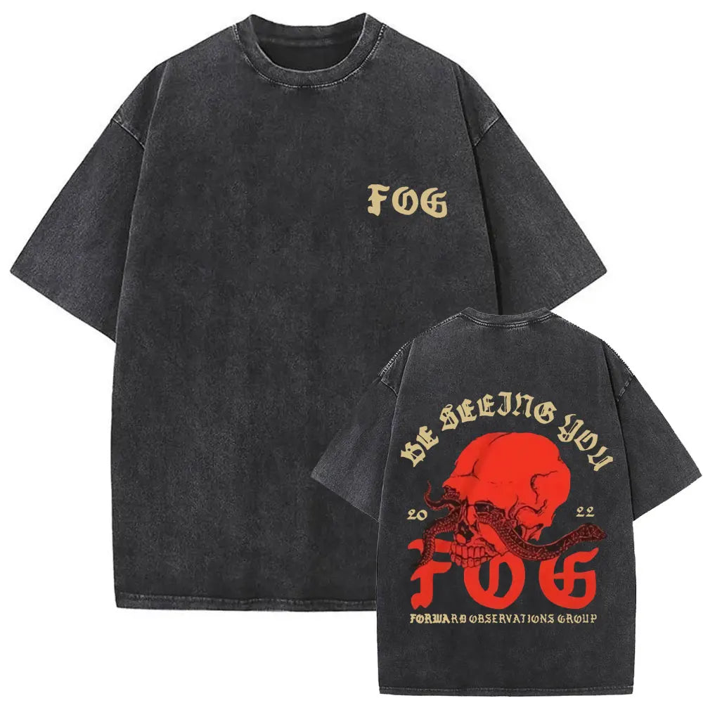 Forward Observations Group Vintage Washed T-shirt Skeleton Graphic T Shirts Men Women Fashion Oversized T-shirts Male Streetwear