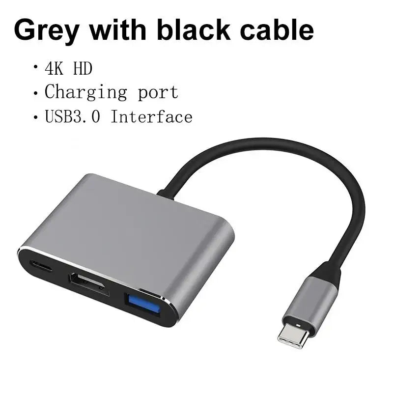 3 In 1 Type C to HDMI-compatible Adapter USB Hub Type C to HDTV Charging Converter For iPhone 15 Series Laptop Macbook Converter