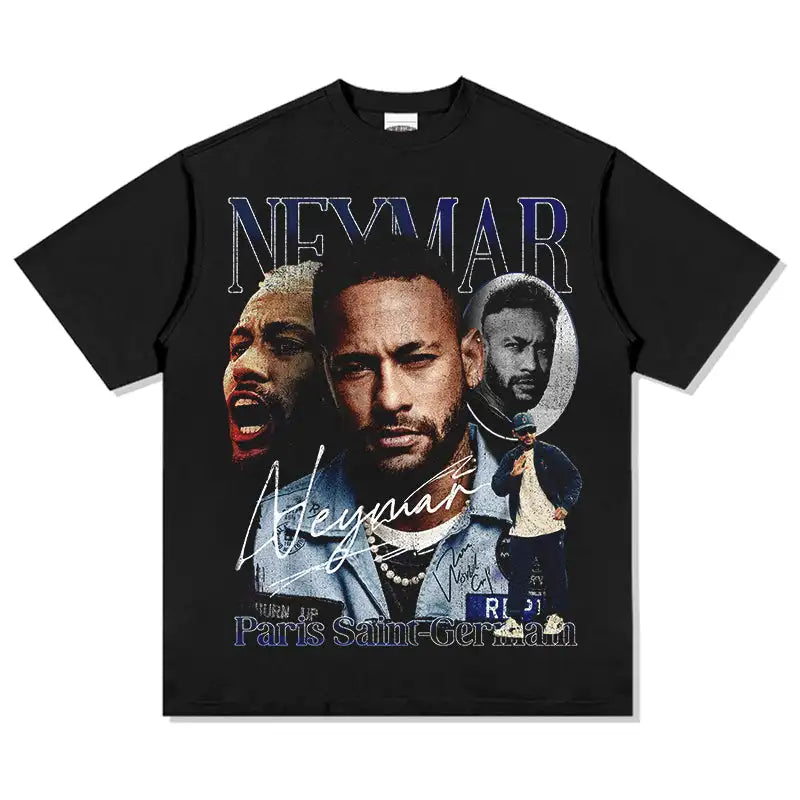JR Neymar Cotton Men's Tshirt Football Portrait Jersey Commemorative Shirt Summer Unisex Oversized Short Sleeve Shirts