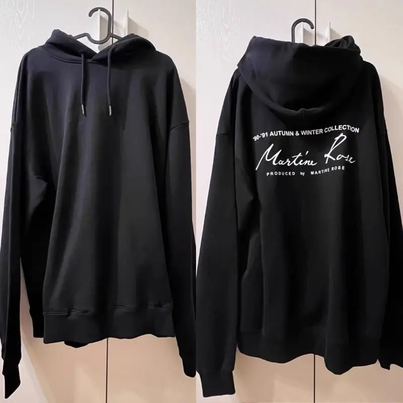Oversized Signature Letter Rose Hoodies Vintage Black Drawstring Hoody Winter Casual Loose Men Women Sweatshirts Street Outfit
