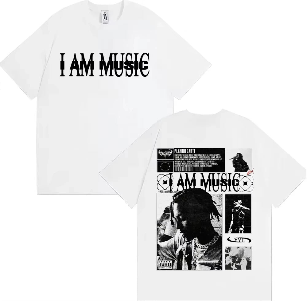 Rapper Playboi Carti I AM MUSIC Album Logo T Shirts for Men Harajuku Hip Hop Vintage T Shirt Casual Comfort pure Cotton T-shirts