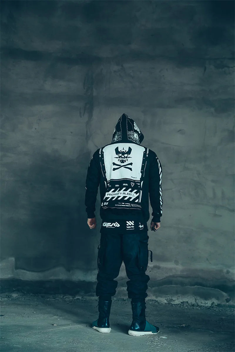 Mens Harajuku Hip Hop Hoodies Fashion Hi Street Skull Printed Sweatshirt Hooded Pullover Tops Pattern Painted