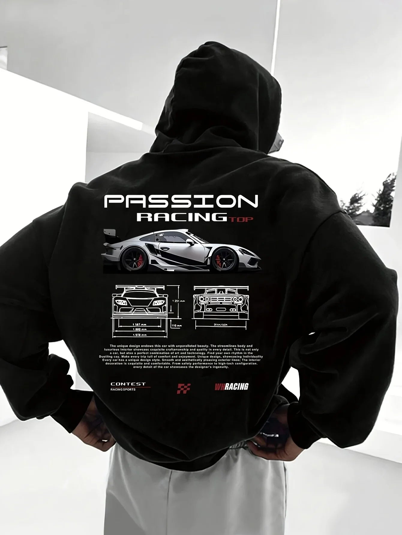 2026 Popular digital pattern men's hooded sweatshirt with car-themed design, American-style casual sports long-sleeved shirt