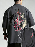 Summer Hot Japanese Yin Yang Koi Fish & Samurai Sword Pattern Cotton Men’s T-Shirt Short Sleeve Tees Casual Oversized Unisex Top